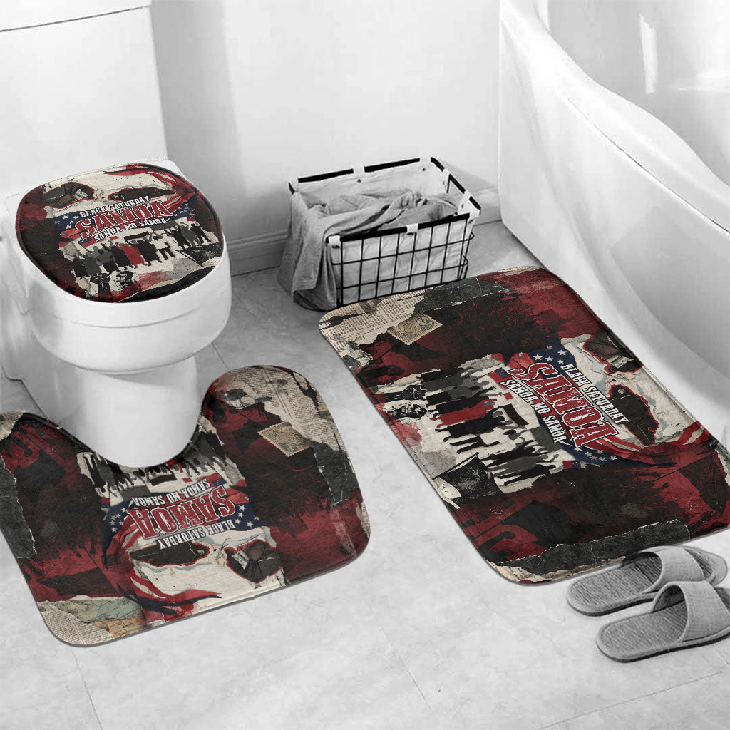 Samoa Black Saturday 1929 Bathroom Set Mau Movement Vintage Newspaper Grunge Polynesian TS04 Mat Set Only (3 pcs) One Size Black Red - Polynesian Pride