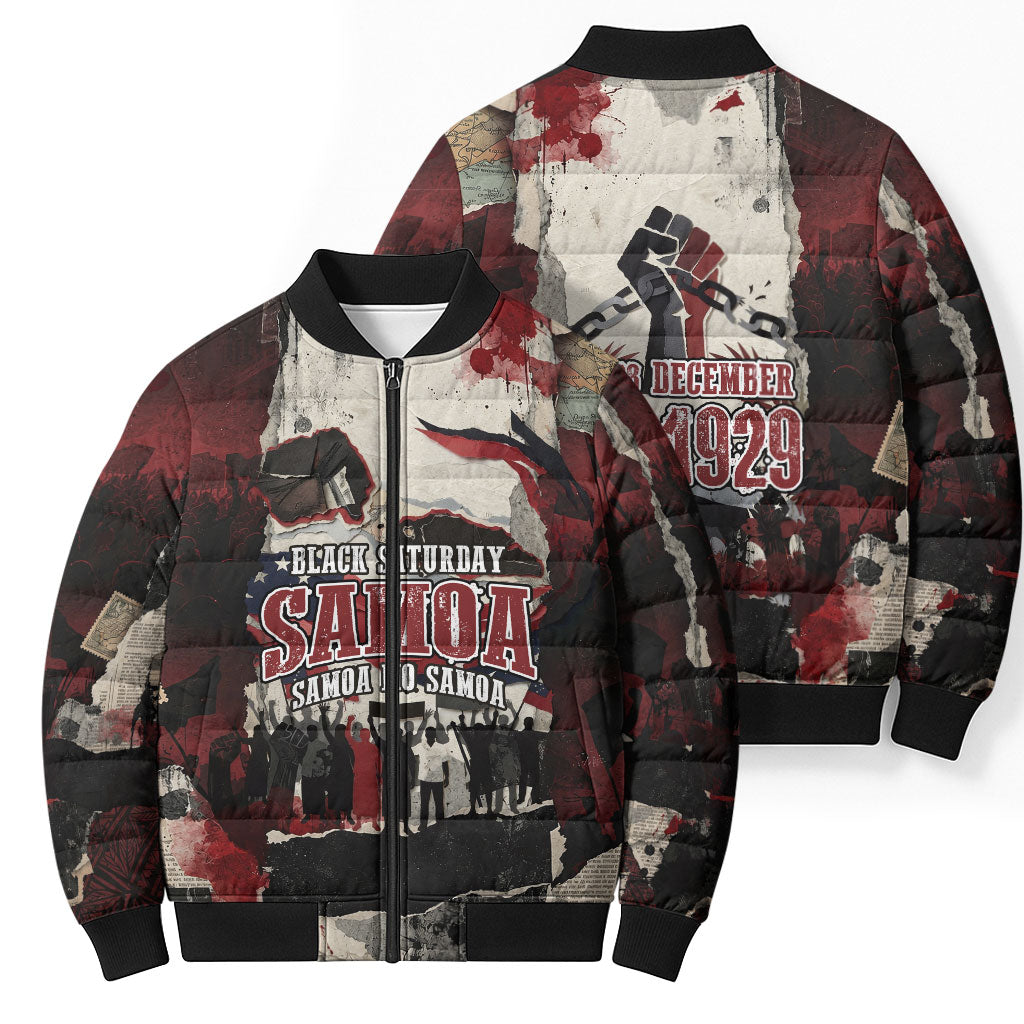 Samoa Black Saturday 1929 Bomber Puffer Jacket Mau Movement Vintage Newspaper Grunge Polynesian TS04 - Polynesian Pride
