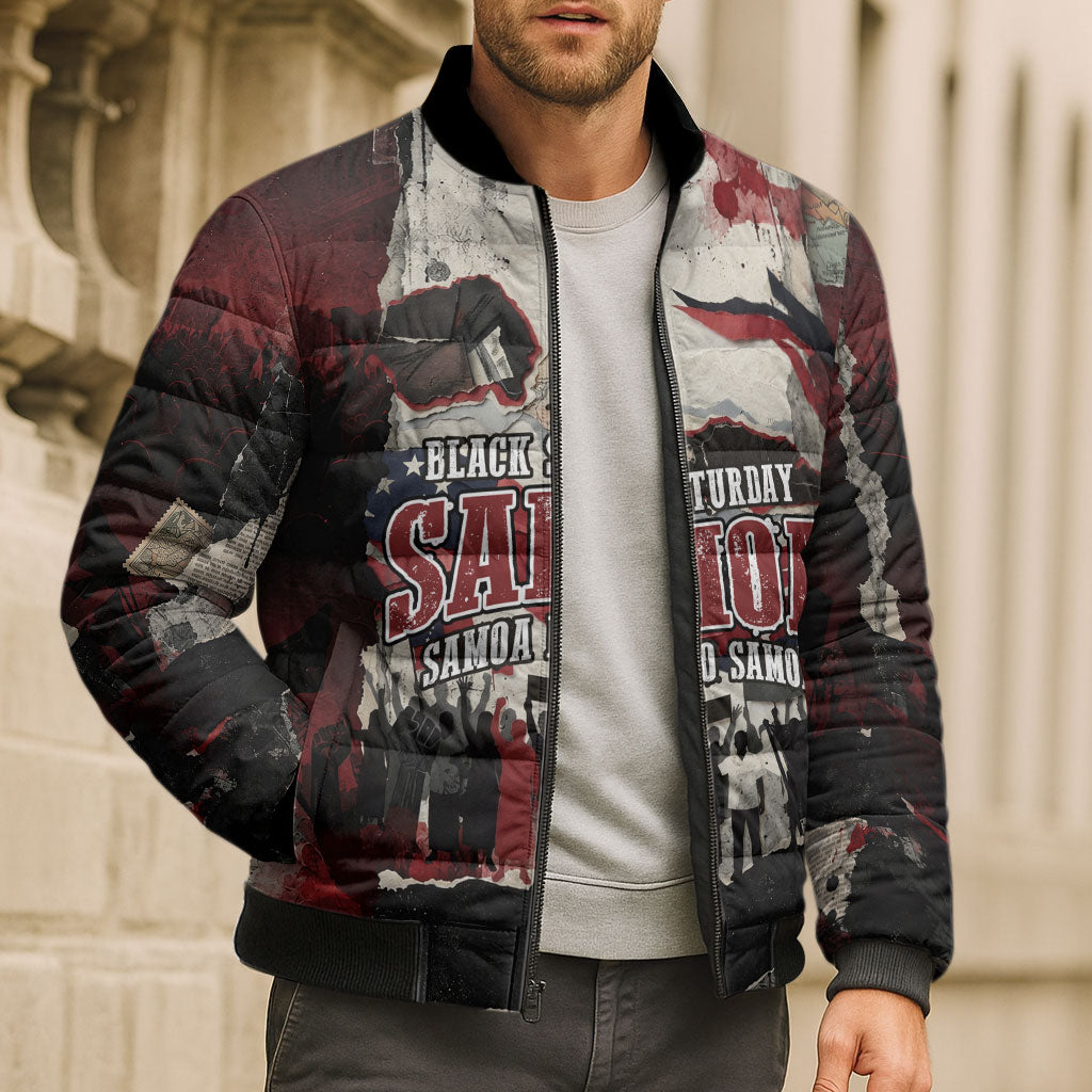 Samoa Black Saturday 1929 Bomber Puffer Jacket Mau Movement Vintage Newspaper Grunge Polynesian TS04 - Polynesian Pride