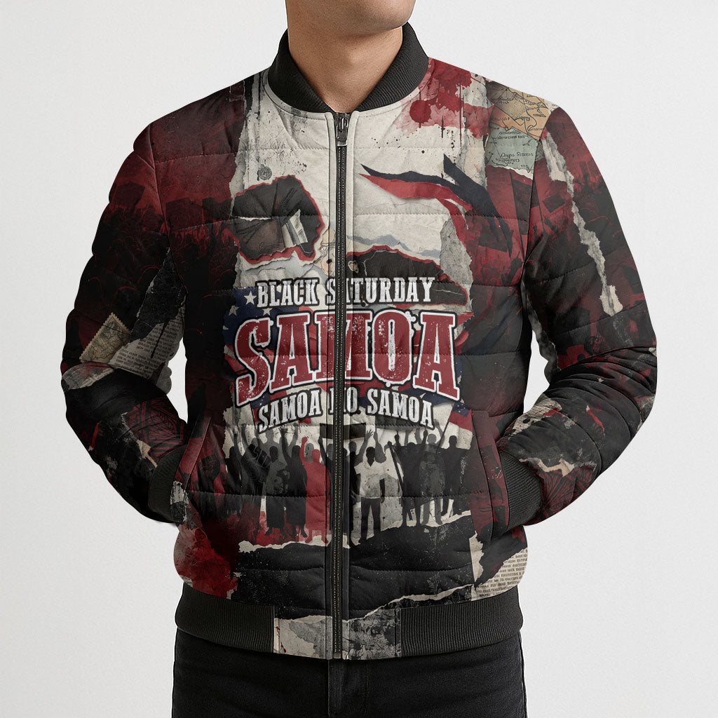 Samoa Black Saturday 1929 Bomber Puffer Jacket Mau Movement Vintage Newspaper Grunge Polynesian TS04 - Polynesian Pride