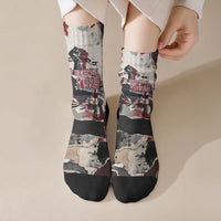 Samoa Black Saturday 1929 Crew Socks Mau Movement Vintage Newspaper Grunge Polynesian TS04 Crew Socks Black Red - Polynesian Pride
