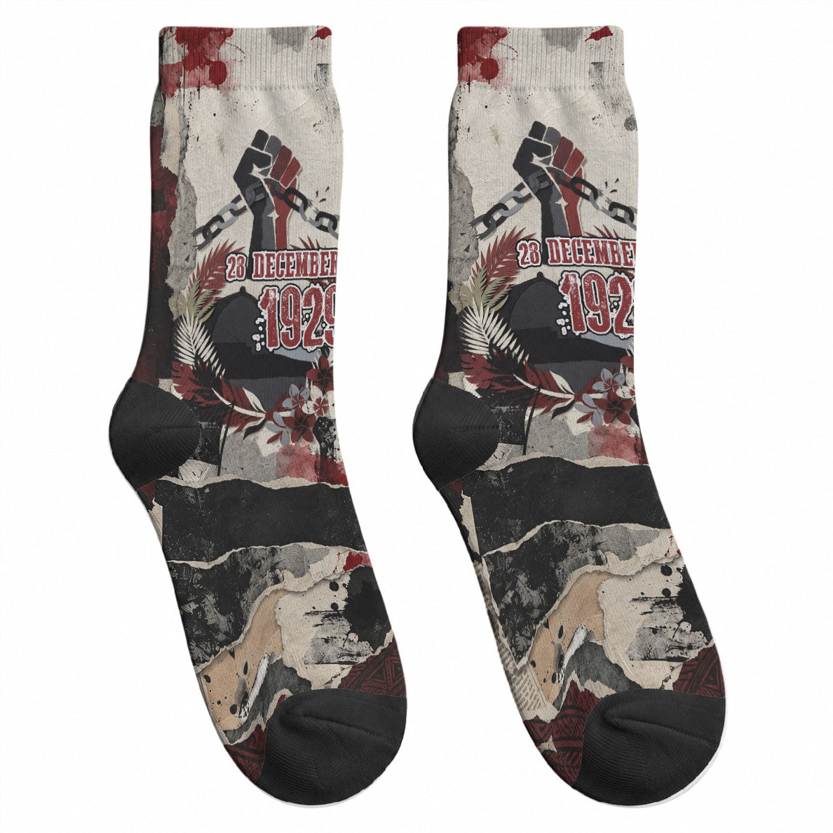 Samoa Black Saturday 1929 Crew Socks Mau Movement Vintage Newspaper Grunge Polynesian TS04 - Polynesian Pride