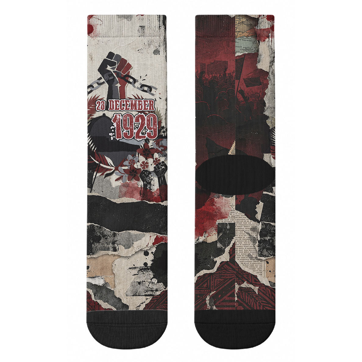 Samoa Black Saturday 1929 Crew Socks Mau Movement Vintage Newspaper Grunge Polynesian TS04 - Polynesian Pride