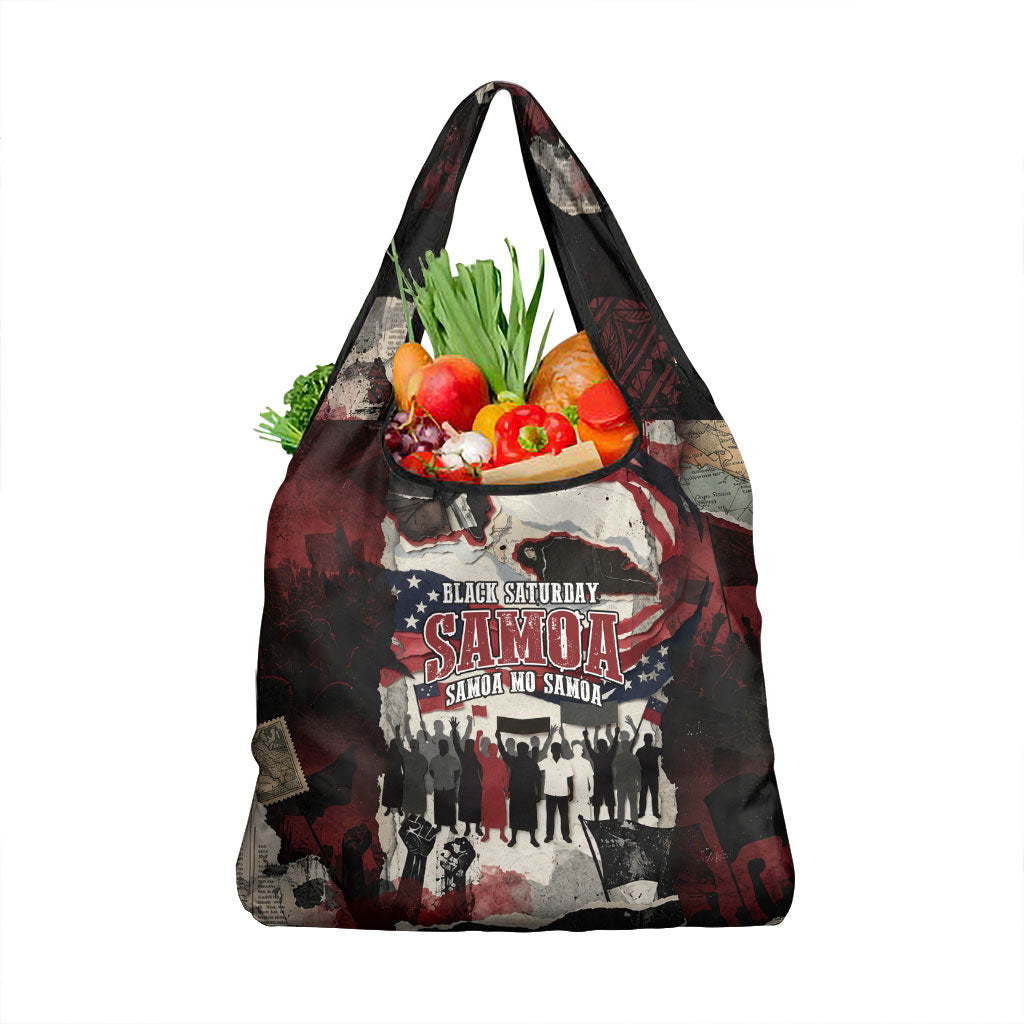 Samoa Black Saturday 1929 Grocery Bag Mau Movement Vintage Newspaper Grunge Polynesian TS04 1-pack One Size Black Red - Polynesian Pride