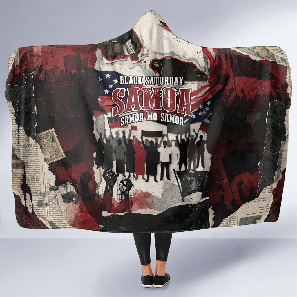 Samoa Black Saturday 1929 Hooded Blanket Mau Movement Vintage Newspaper Grunge Polynesian TS04 One Size Black Red - Polynesian Pride