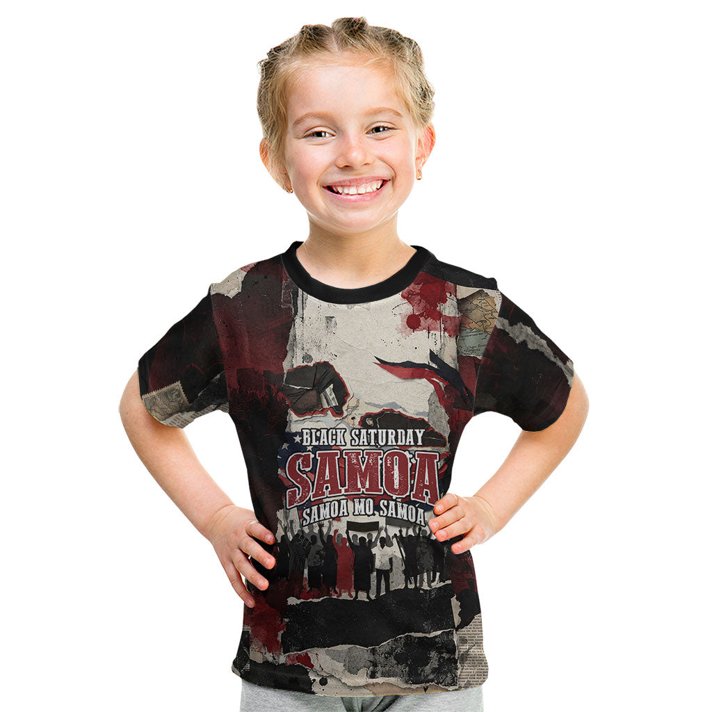 Samoa Black Saturday 1929 Kid T Shirt Mau Movement Vintage Newspaper Grunge Polynesian TS04 Black Red - Polynesian Pride