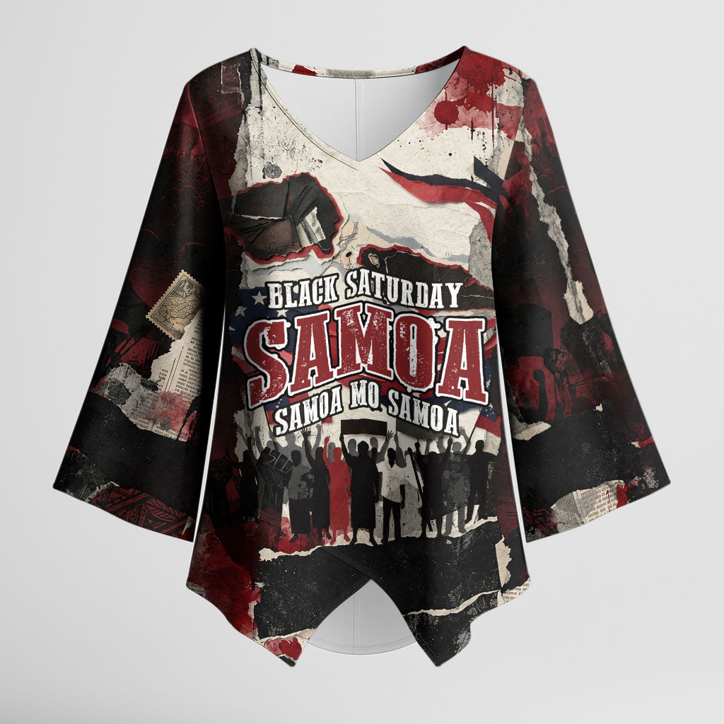 Samoa Black Saturday 1929 Kimono Sleeve Blouse Mau Movement Vintage Newspaper Grunge Polynesian TS04 Female Black Red - Polynesian Pride