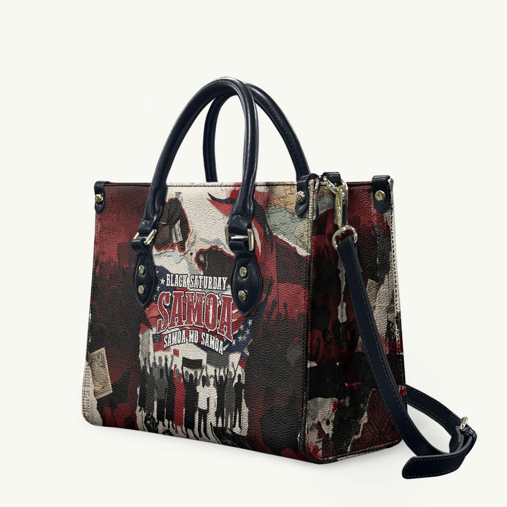 Samoa Black Saturday 1929 Leather Bag Mau Movement Vintage Newspaper Grunge Polynesian TS04 Black Red - Polynesian Pride