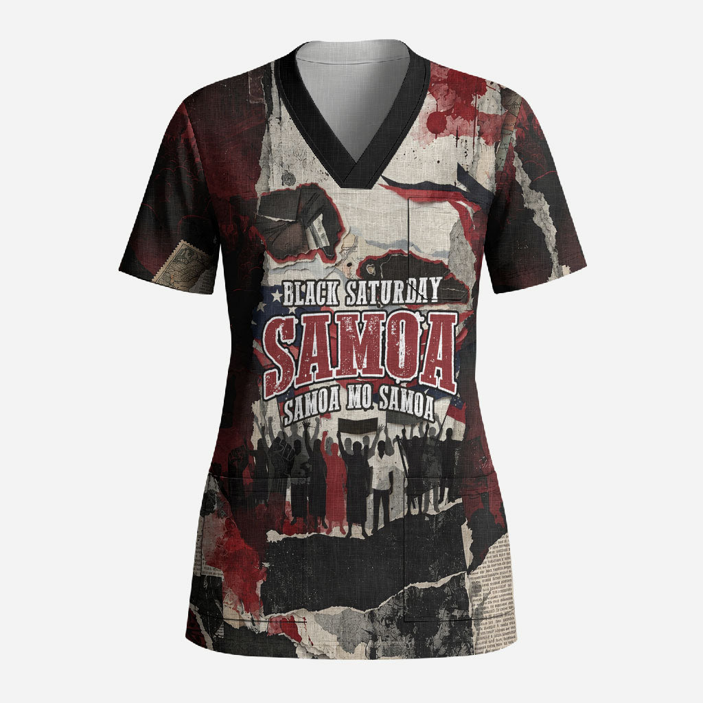 Samoa Black Saturday 1929 Scrub Top Mau Movement Vintage Newspaper Grunge Polynesian