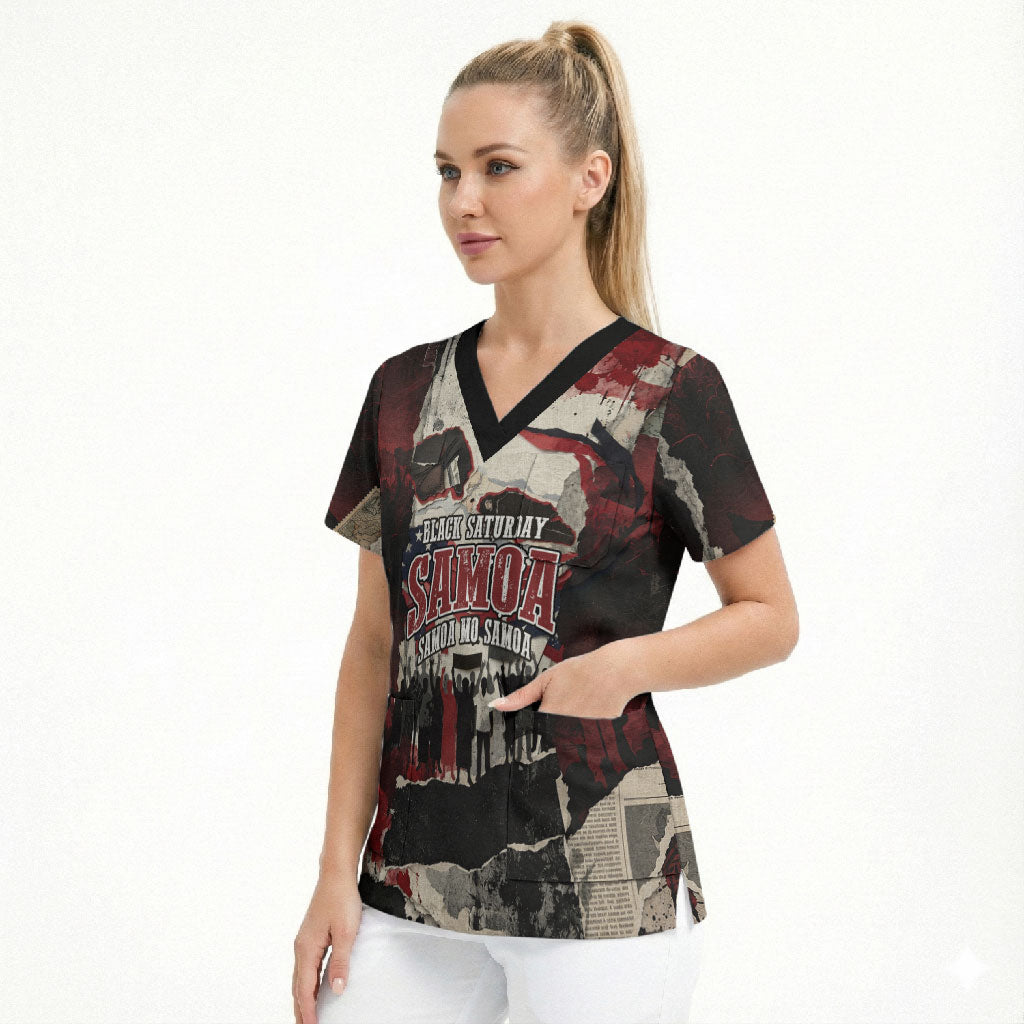 Samoa Black Saturday 1929 Scrub Top Mau Movement Vintage Newspaper Grunge Polynesian