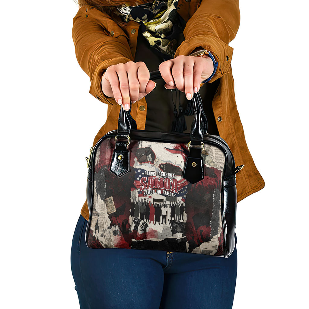 Samoa Black Saturday 1929 Shoulder Handbag Mau Movement Vintage Newspaper Grunge Polynesian TS04 One Size Black Red - Polynesian Pride
