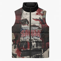 Samoa Black Saturday 1929 Sleeveless Puffer Jacket Mau Movement Vintage Newspaper Grunge Polynesian TS04 Unisex Black Red - Polynesian Pride