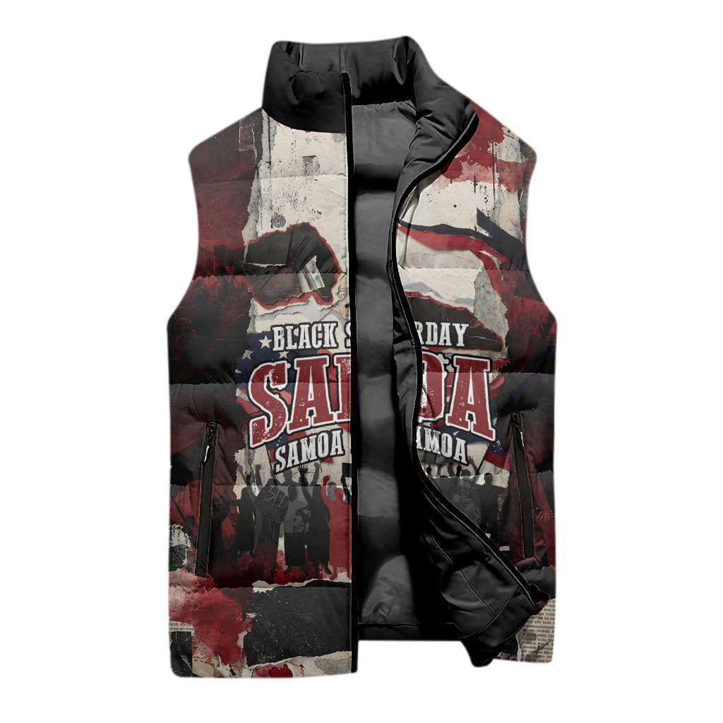 Samoa Black Saturday 1929 Sleeveless Puffer Jacket Mau Movement Vintage Newspaper Grunge Polynesian TS04 - Polynesian Pride
