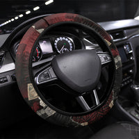 Samoa Black Saturday 1929 Steering Wheel Cover Mau Movement Vintage Newspaper Grunge Polynesian TS04 Universal Fit Black Red - Polynesian Pride