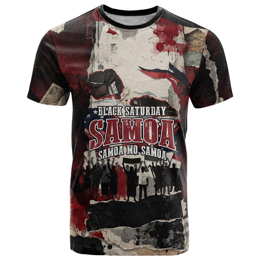 Samoa Black Saturday 1929 T Shirt Mau Movement Vintage Newspaper Grunge Polynesian TS04 Black Red - Polynesian Pride