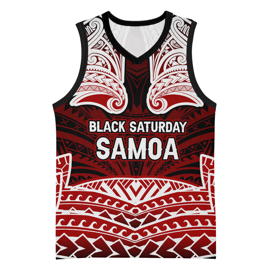 Samoa Black Saturday Mau Movement Basketball Jersey Polynesian Tribal Pattern Coat Of Arms Graphic Art TS04 Unisex Red White - Polynesian Pride