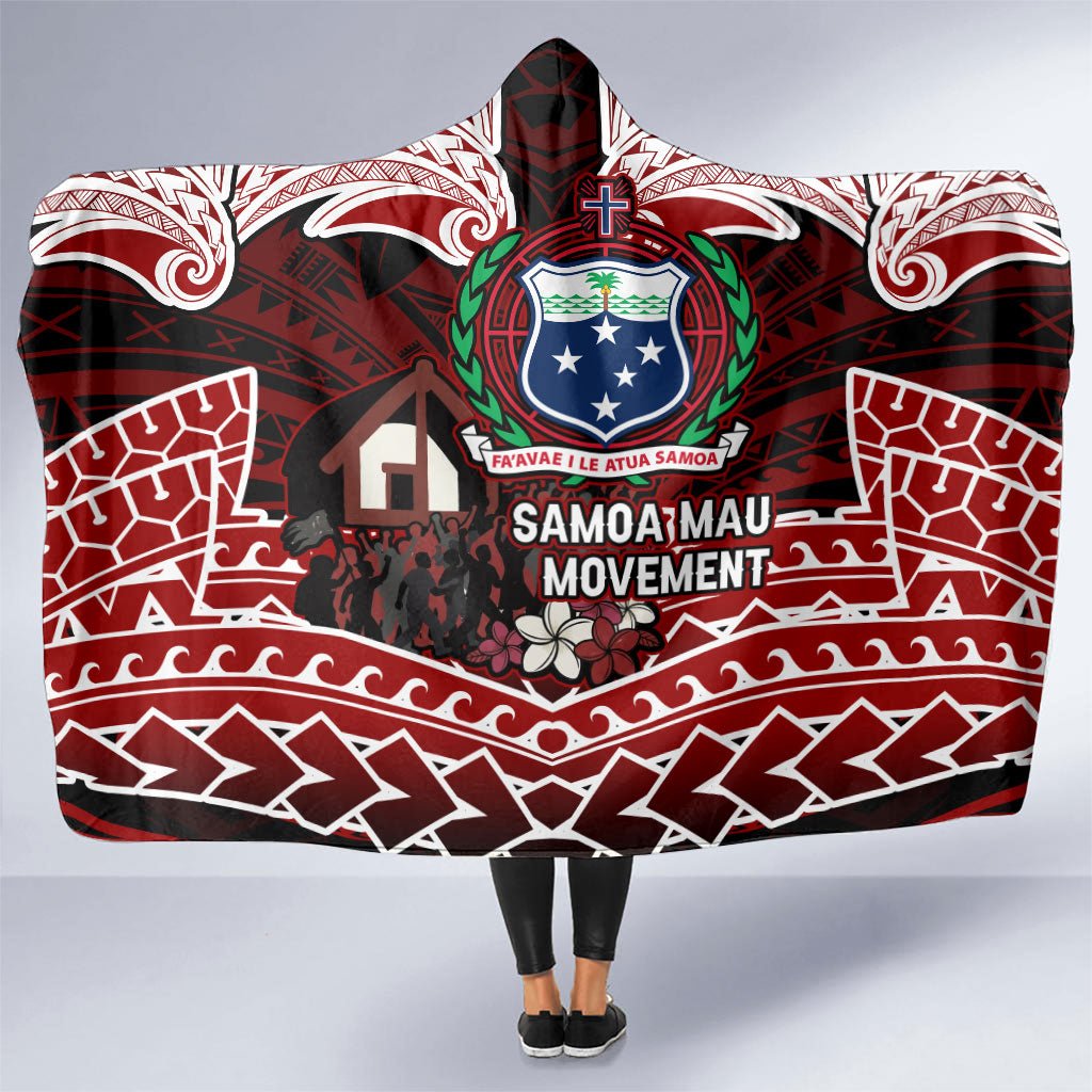 Samoa Black Saturday Mau Movement Hooded Blanket Polynesian Tribal Pattern Coat Of Arms Graphic Art TS04 One Size Red White - Polynesian Pride