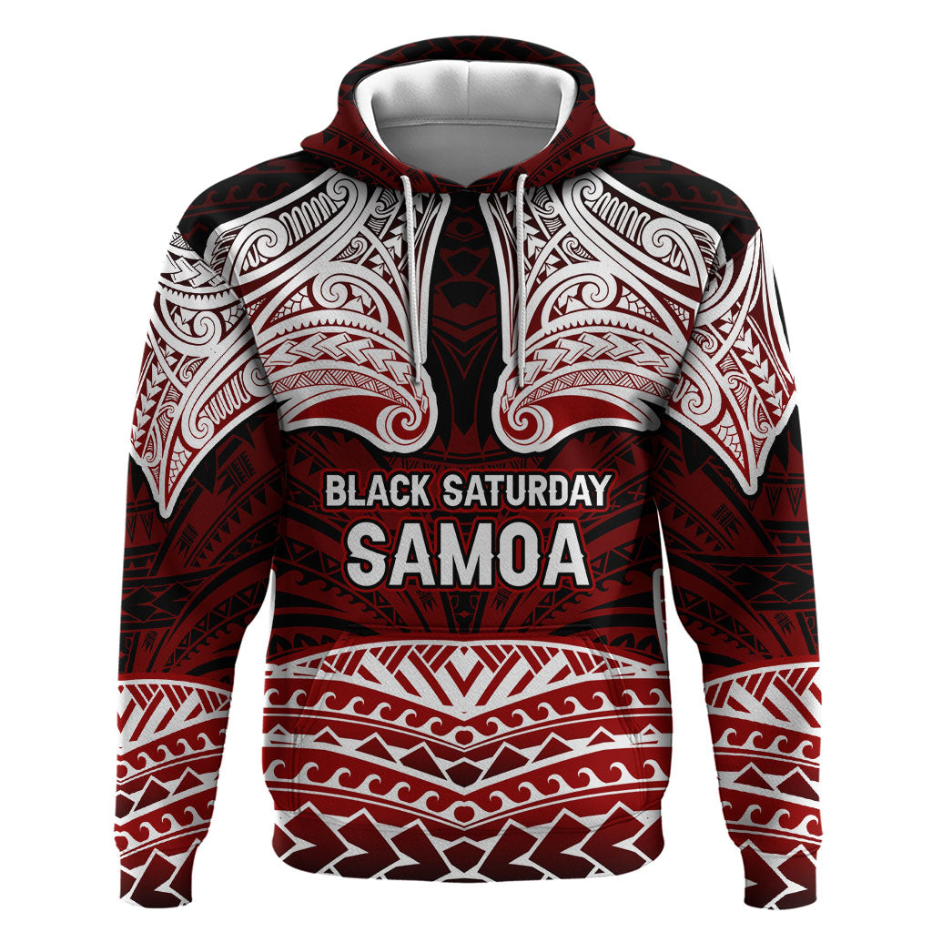 Samoa Black Saturday Mau Movement Hoodie Polynesian Tribal Pattern Coat Of Arms Graphic Art TS04 Pullover Hoodie Red White - Polynesian Pride