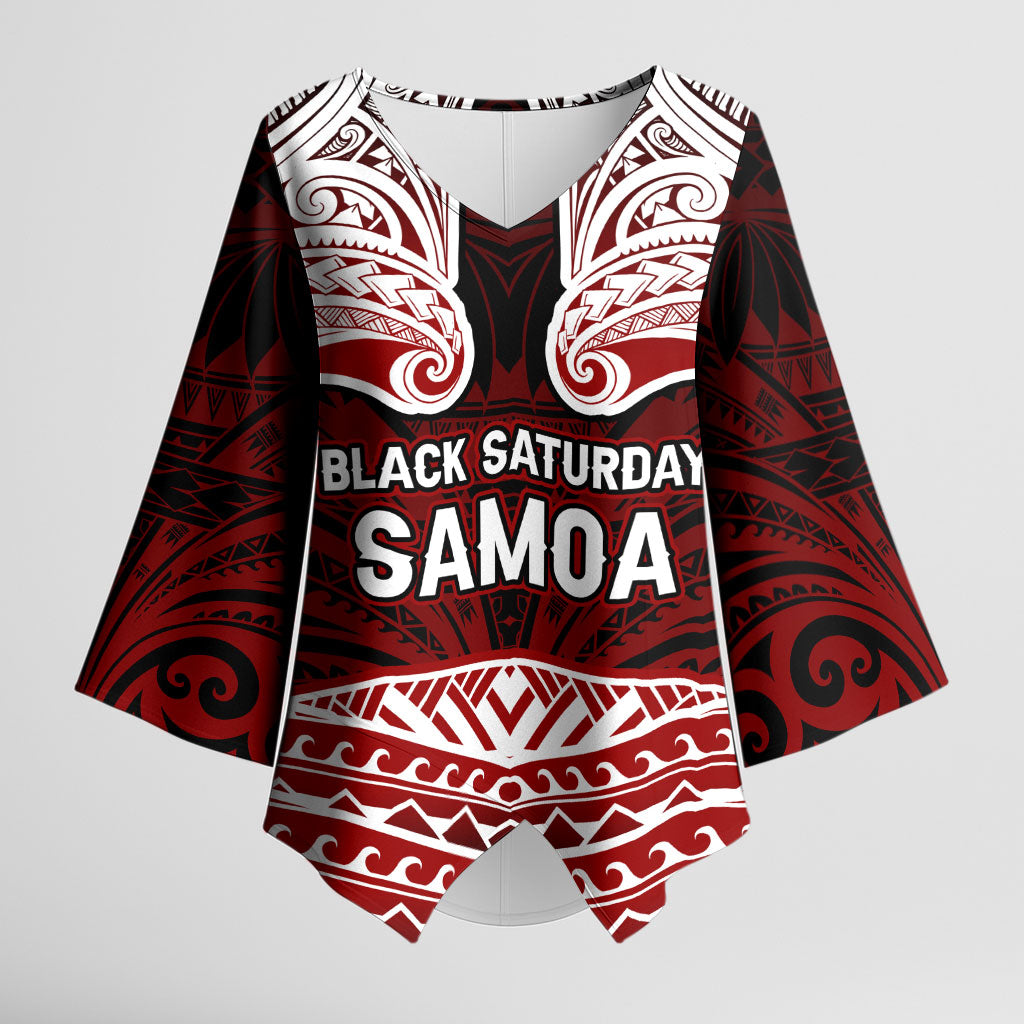 Samoa Black Saturday Mau Movement Kimono Sleeve Blouse Polynesian Tribal Pattern Coat Of Arms Graphic Art TS04 Female Red White - Polynesian Pride