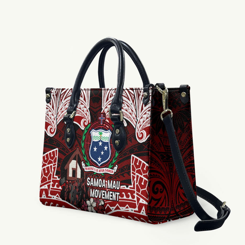 Samoa Black Saturday Mau Movement Leather Bag Polynesian Tribal Pattern Coat Of Arms Graphic Art TS04 Red White - Polynesian Pride