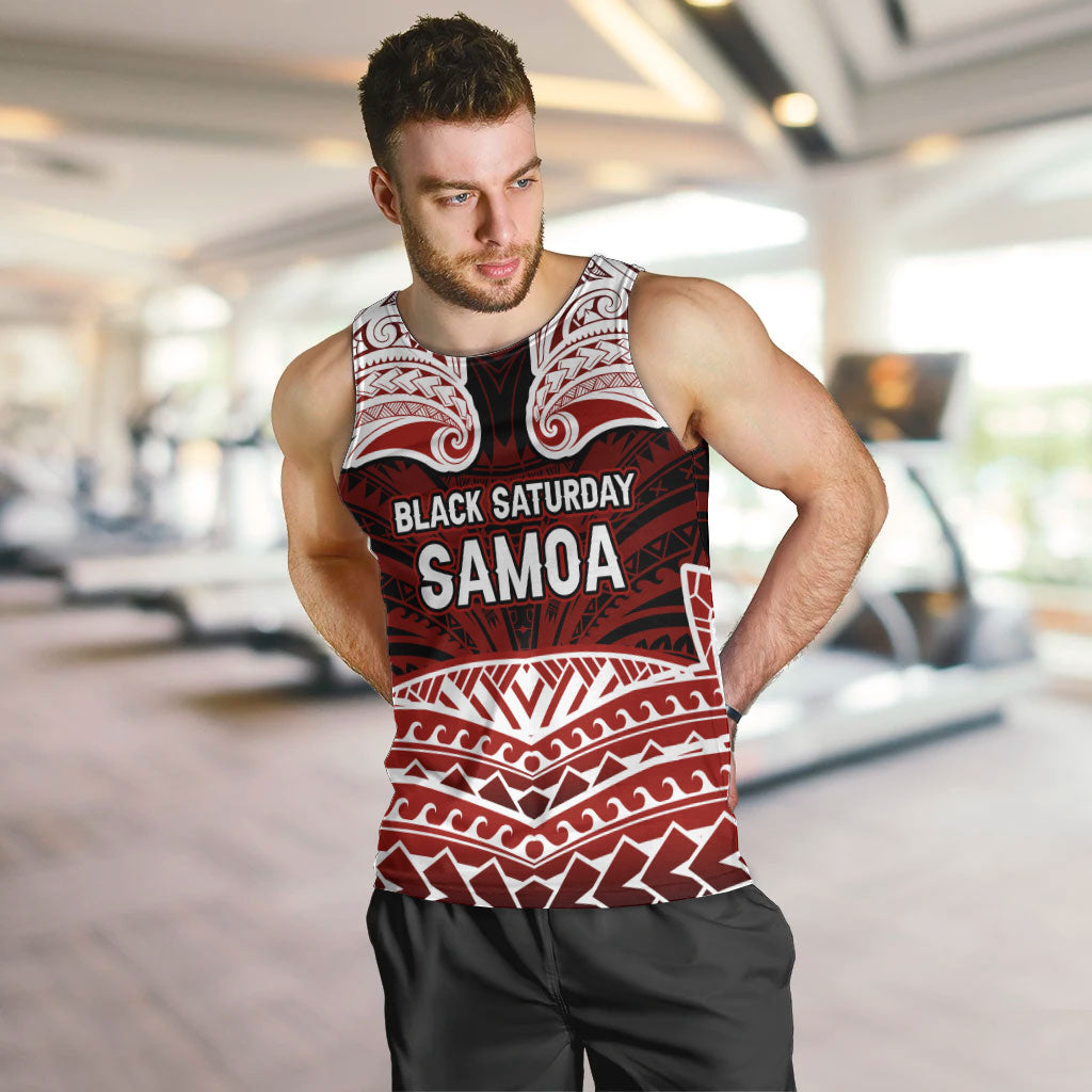 Samoa Black Saturday Mau Movement Men Tank Top Polynesian Tribal Pattern Coat Of Arms Graphic Art TS04 Red White - Polynesian Pride