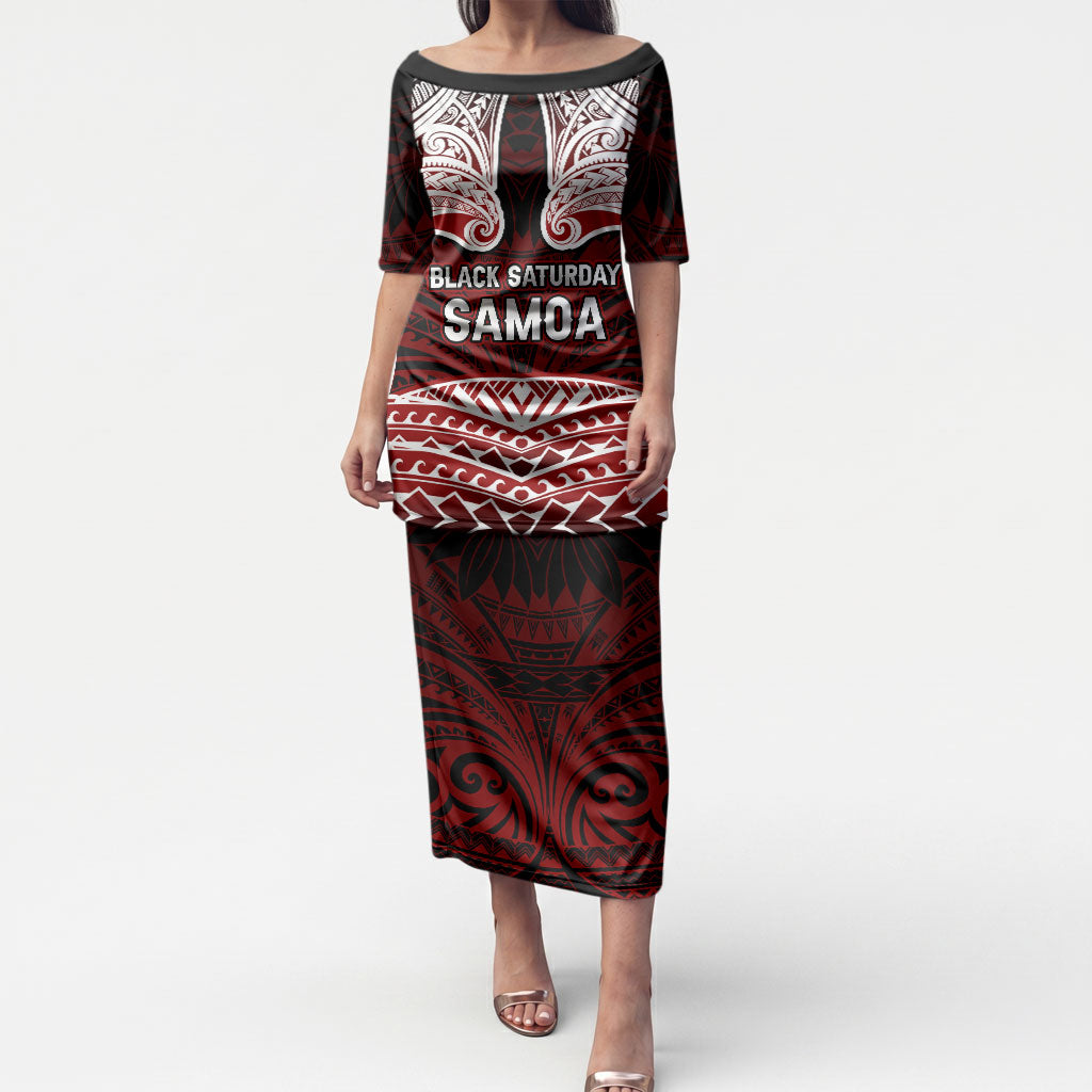 Samoa Black Saturday Mau Movement Puletasi Polynesian Tribal Pattern Coat Of Arms Graphic Art TS04 Long Dress Red White - Polynesian Pride