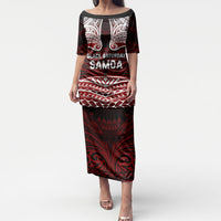 Samoa Black Saturday Mau Movement Puletasi Polynesian Tribal Pattern Coat Of Arms Graphic Art TS04 Long Dress Red White - Polynesian Pride