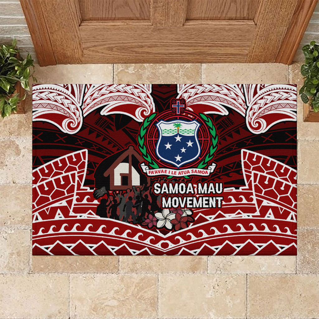 Samoa Black Saturday Mau Movement Rubber Doormat Polynesian Tribal Pattern Coat Of Arms Graphic Art TS04 Red White - Polynesian Pride
