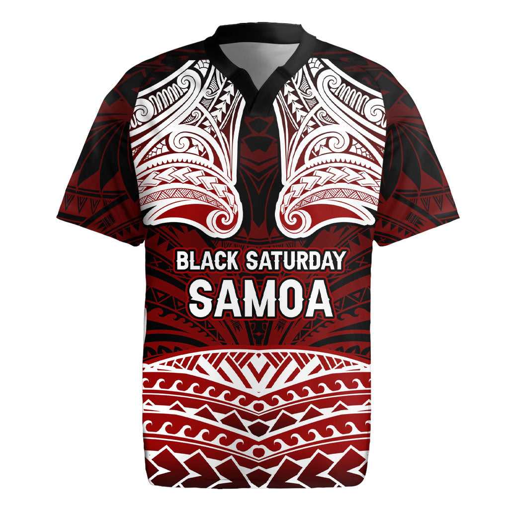 Samoa Black Saturday Mau Movement Rugby Jersey Polynesian Tribal Pattern Coat Of Arms Graphic Art TS04 Red White - Polynesian Pride