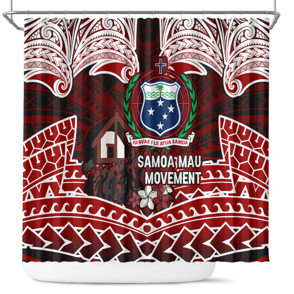 Samoa Black Saturday Mau Movement Shower Curtain Polynesian Tribal Pattern Coat Of Arms Graphic Art TS04 Red White - Polynesian Pride