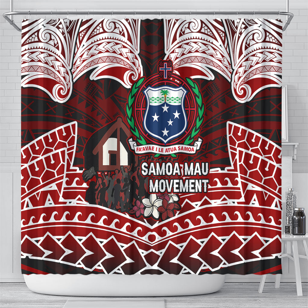 Samoa Black Saturday Mau Movement Shower Curtain Polynesian Tribal Pattern Coat Of Arms Graphic Art TS04 - Polynesian Pride