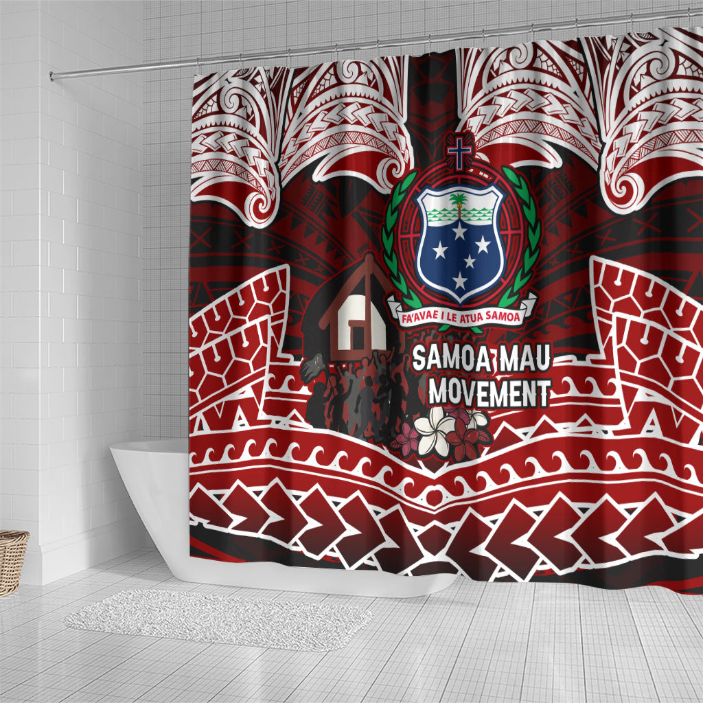 Samoa Black Saturday Mau Movement Shower Curtain Polynesian Tribal Pattern Coat Of Arms Graphic Art TS04 - Polynesian Pride