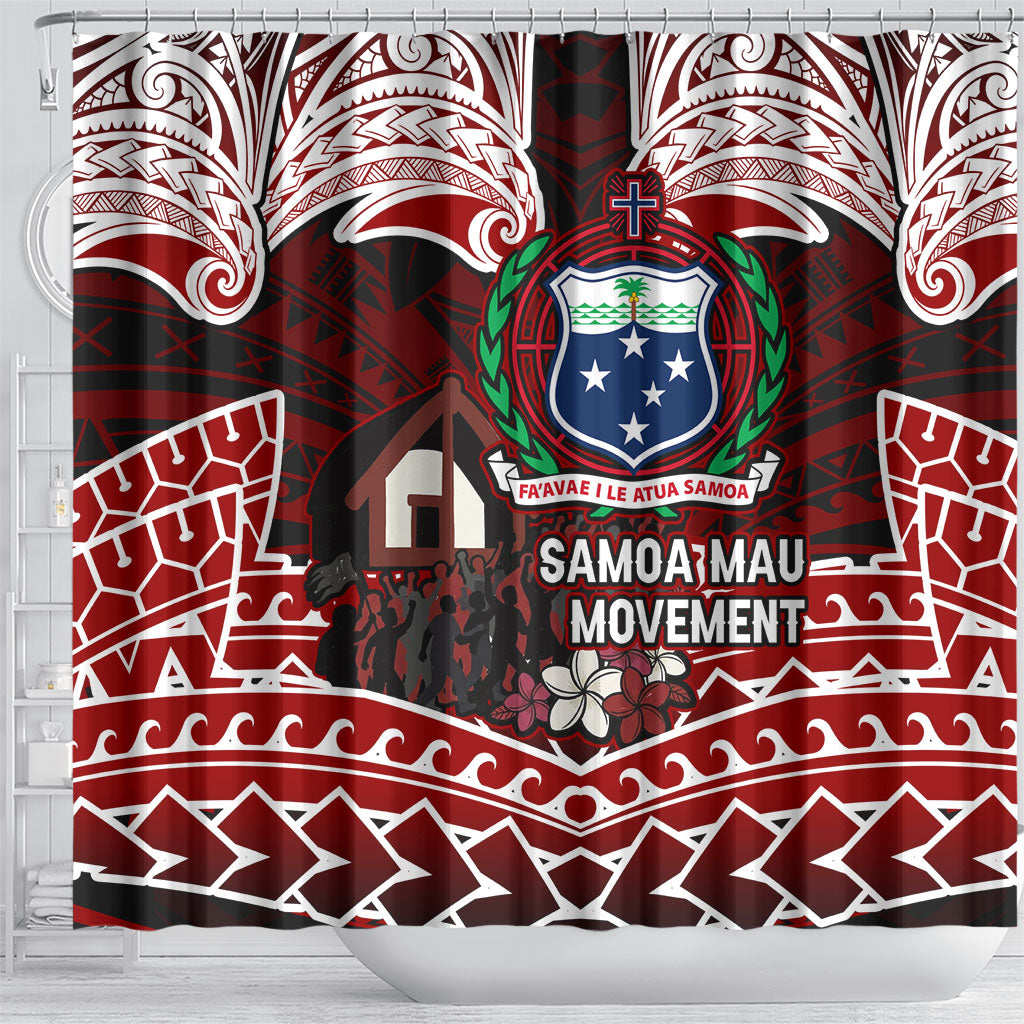 Samoa Black Saturday Mau Movement Shower Curtain Polynesian Tribal Pattern Coat Of Arms Graphic Art TS04 - Polynesian Pride