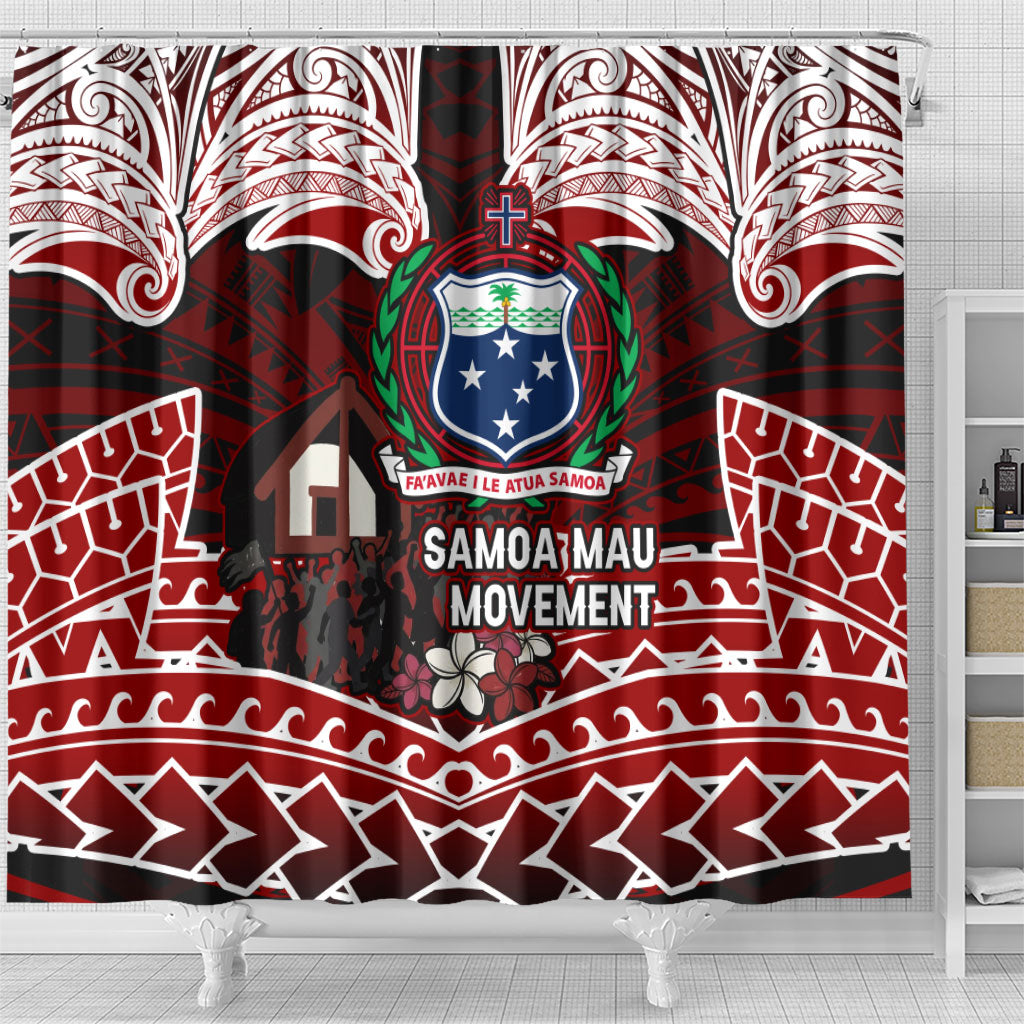 Samoa Black Saturday Mau Movement Shower Curtain Polynesian Tribal Pattern Coat Of Arms Graphic Art TS04 - Polynesian Pride