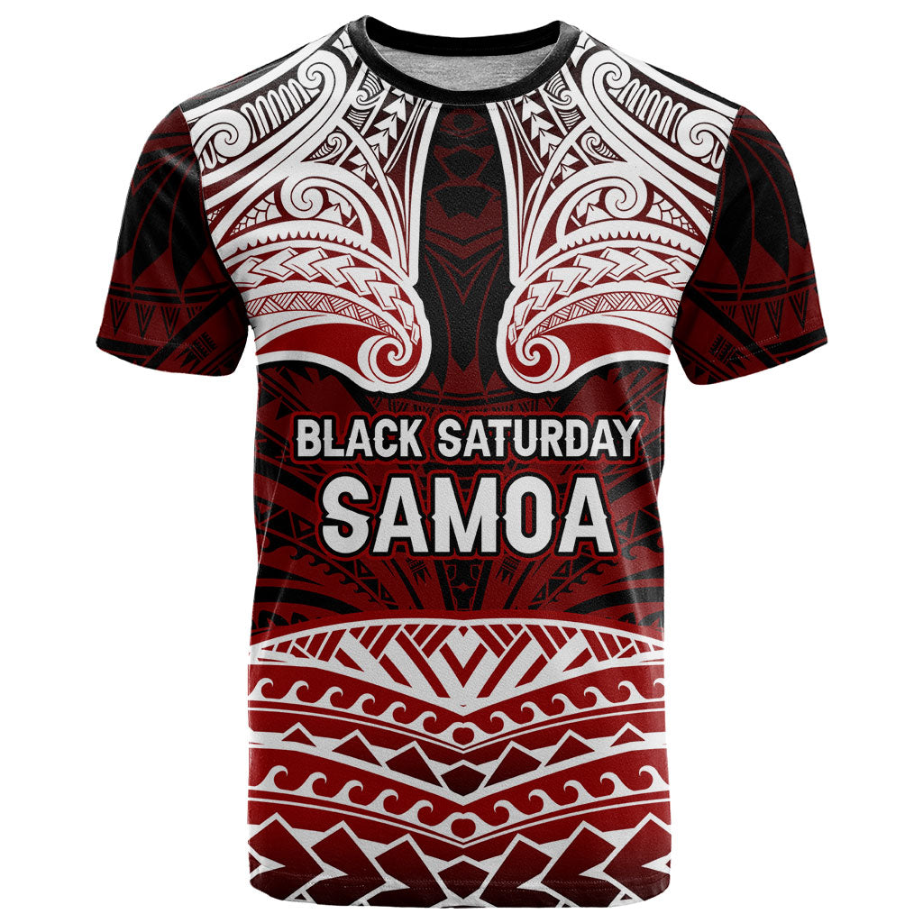 Samoa Black Saturday Mau Movement T Shirt Polynesian Tribal Pattern Coat Of Arms Graphic Art TS04 Red White - Polynesian Pride
