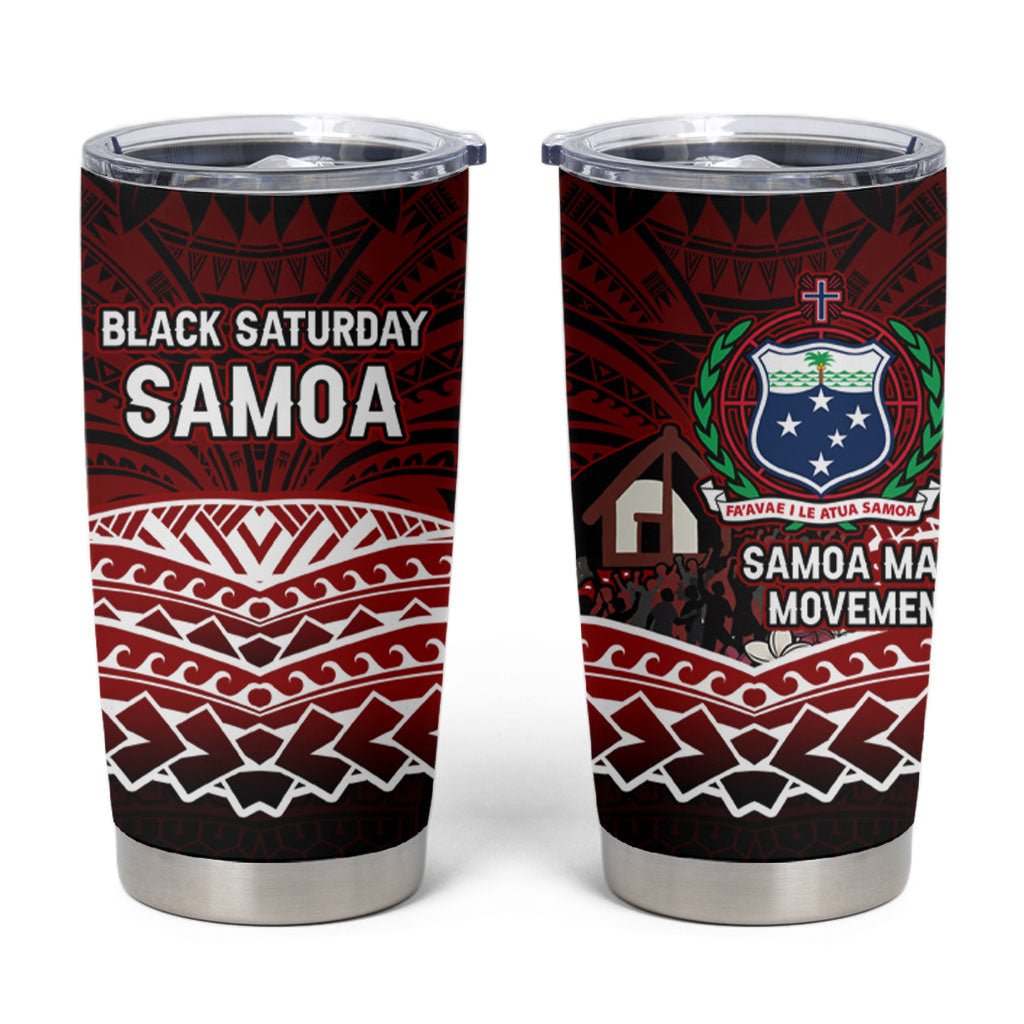 Samoa Black Saturday Mau Movement Tumbler Cup Polynesian Tribal Pattern Coat Of Arms Graphic Art TS04 Red White - Polynesian Pride