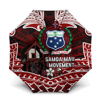 Samoa Black Saturday Mau Movement Umbrella Polynesian Tribal Pattern Coat Of Arms Graphic Art TS04 One Size Folded 11.42 inch Opened Diameter 37.4 inch Red White - Polynesian Pride