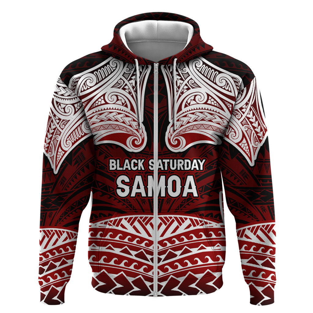 Samoa Black Saturday Mau Movement Zip Hoodie Polynesian Tribal Pattern Coat Of Arms Graphic Art TS04 Zip Hoodie Red White - Polynesian Pride