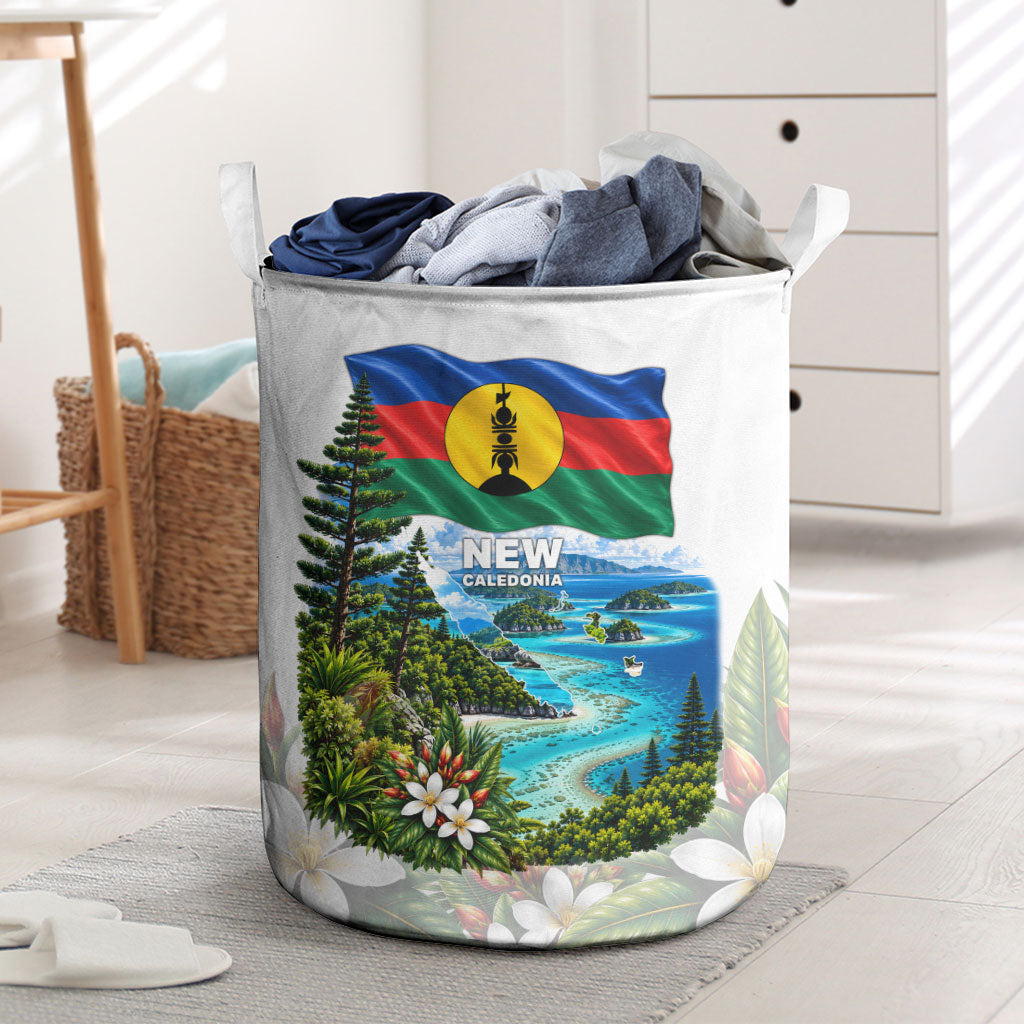 New Caledonia Kanak Flag Landscape Laundry Basket Tropical Island Nature Floral TS04 White Green - Polynesian Pride