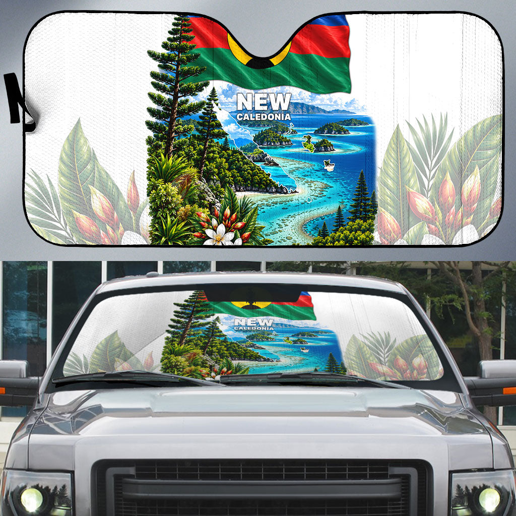 New Caledonia Kanak Flag Landscape Auto Sun Shade Tropical Island Nature Floral TS04 White Green - Polynesian Pride