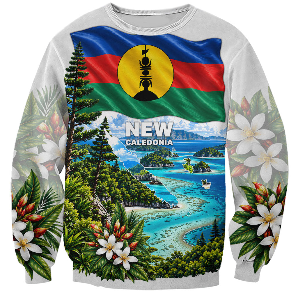 New Caledonia Kanak Flag Landscape Sweatshirt Tropical Island Nature Floral TS04 Unisex White Green - Polynesian Pride