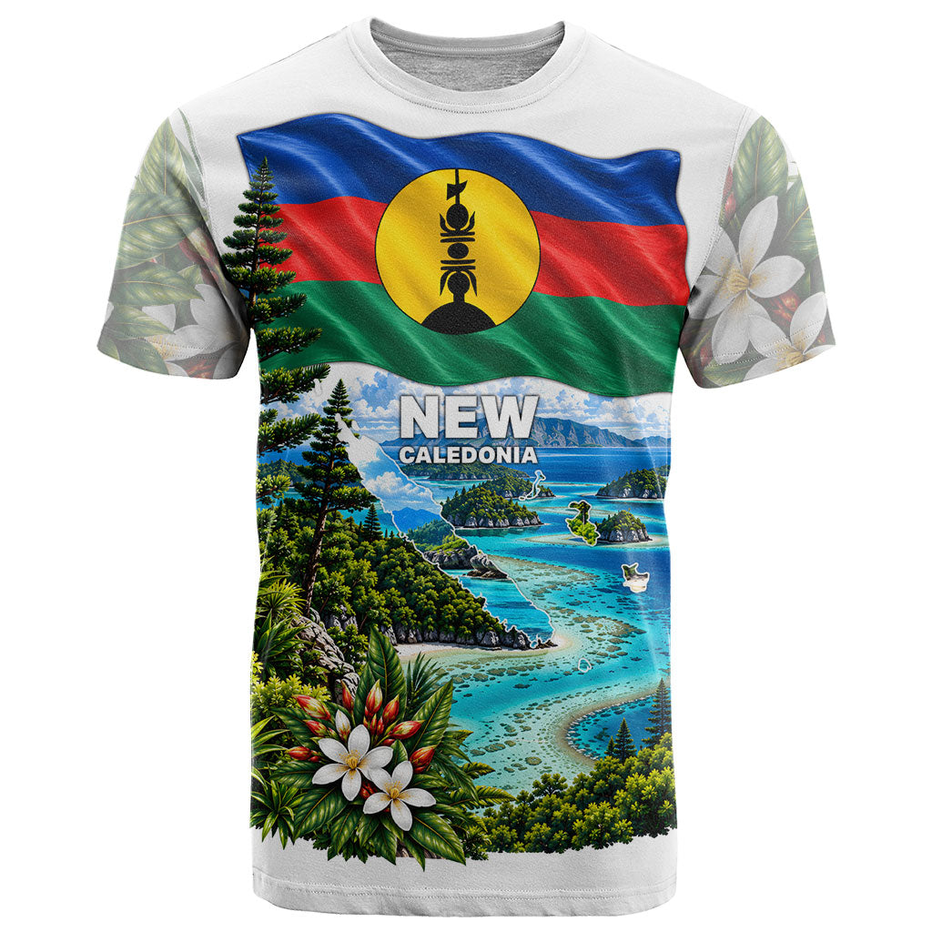 New Caledonia Kanak Flag Landscape T Shirt Tropical Island Nature Floral TS04 White Green - Polynesian Pride