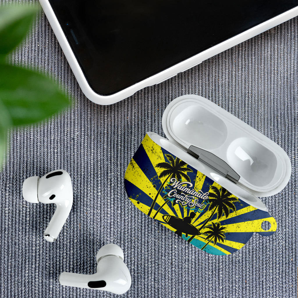 Waimanalo Oahu Hawaii Surfing AirPods Case Tropical Beach Retro Sunburst Surfboard