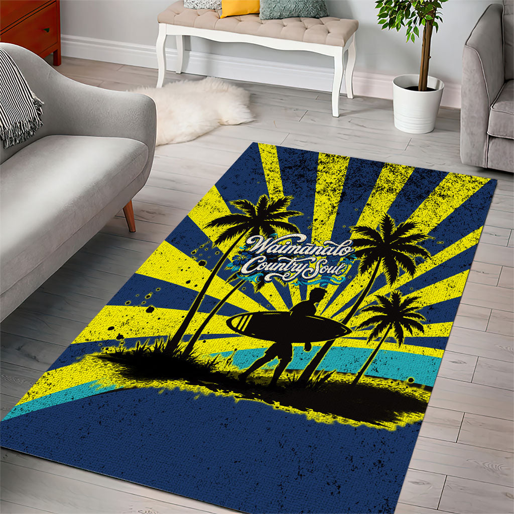 Waimanalo Oahu Hawaii Surfing Area Rug Tropical Beach Retro Sunburst Surfboard