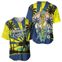 Waimanalo Oahu Hawaii Surfing Baseball Jersey Tropical Beach Retro Sunburst Surfboard