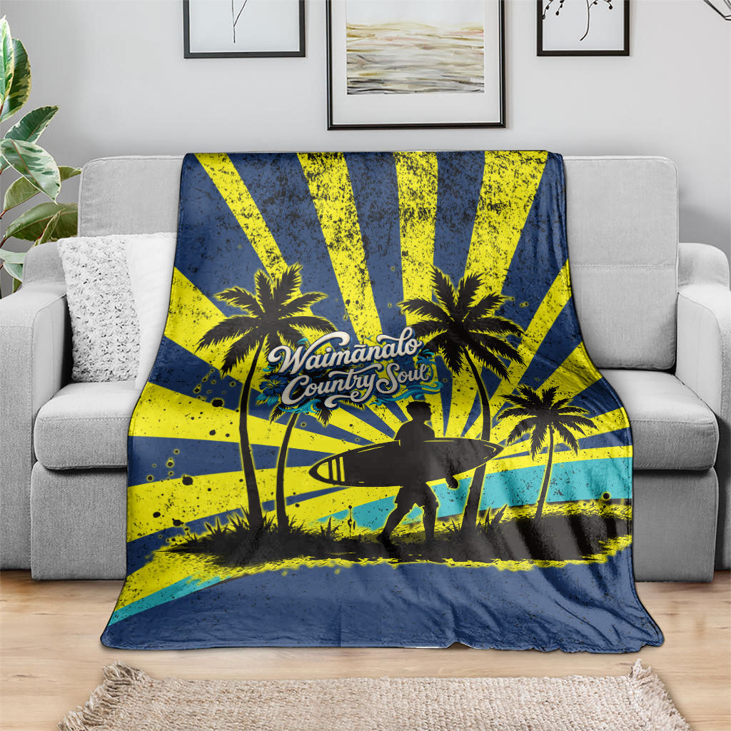 Waimanalo Oahu Hawaii Surfing Blanket Tropical Beach Retro Sunburst Surfboard