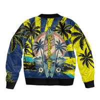 Waimanalo Oahu Hawaii Surfing Bomber Jacket Tropical Beach Retro Sunburst Surfboard