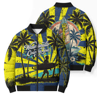 Waimanalo Oahu Hawaii Surfing Bomber Puffer Jacket Tropical Beach Retro Sunburst Surfboard