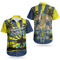 Waimanalo Oahu Hawaii Surfing Couples Matching Mermaid Dress and Hawaiian Shirt Tropical Beach Retro Sunburst Surfboard