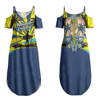 Waimanalo Oahu Hawaii Surfing Couples Matching Summer Maxi Dress and Hawaiian Shirt Tropical Beach Retro Sunburst Surfboard